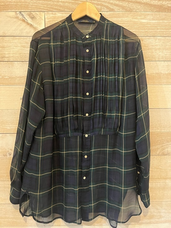 Polo Ralph Lauren Tops - Polo by Ralph Lauren Navy and Green Plaid Sheer Button-Up Blouse